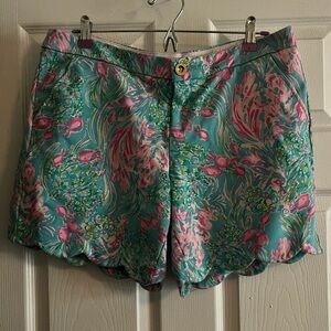 Lilly Pulitzer Floral Scallop Hem Women's Shorts - Turquoise & Pink
